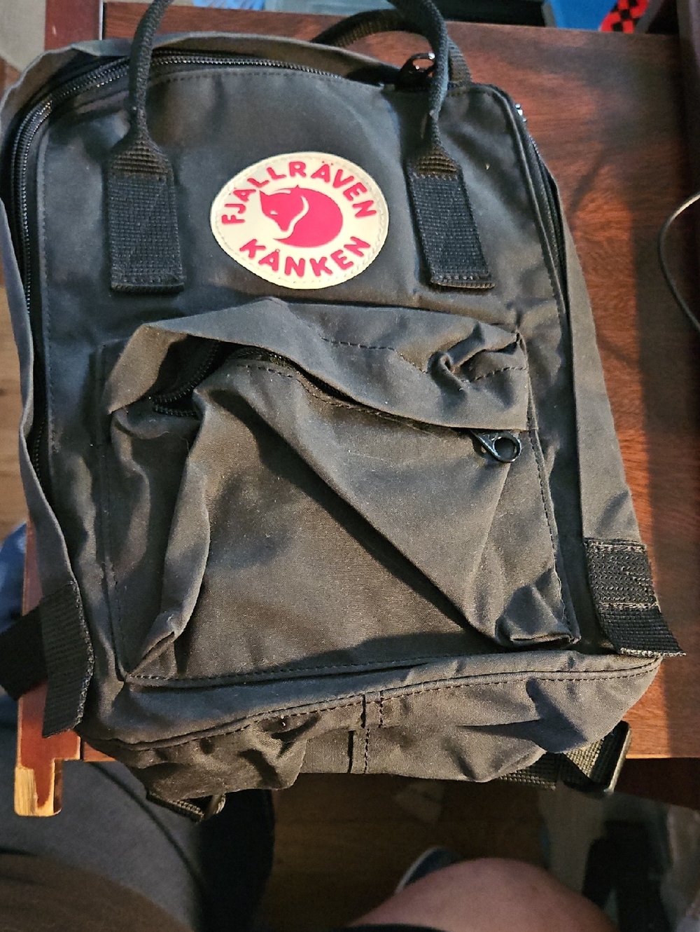 Fjallraven Kanken Mini Backpack in Black with Red Logo